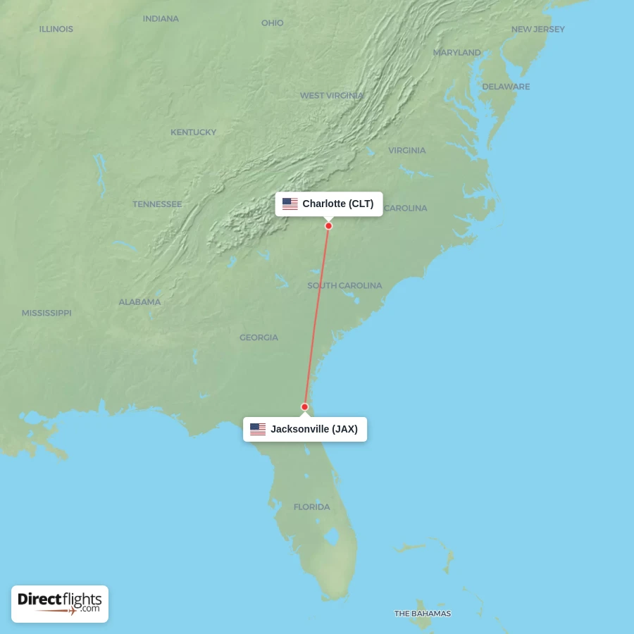JAX - CLT route map