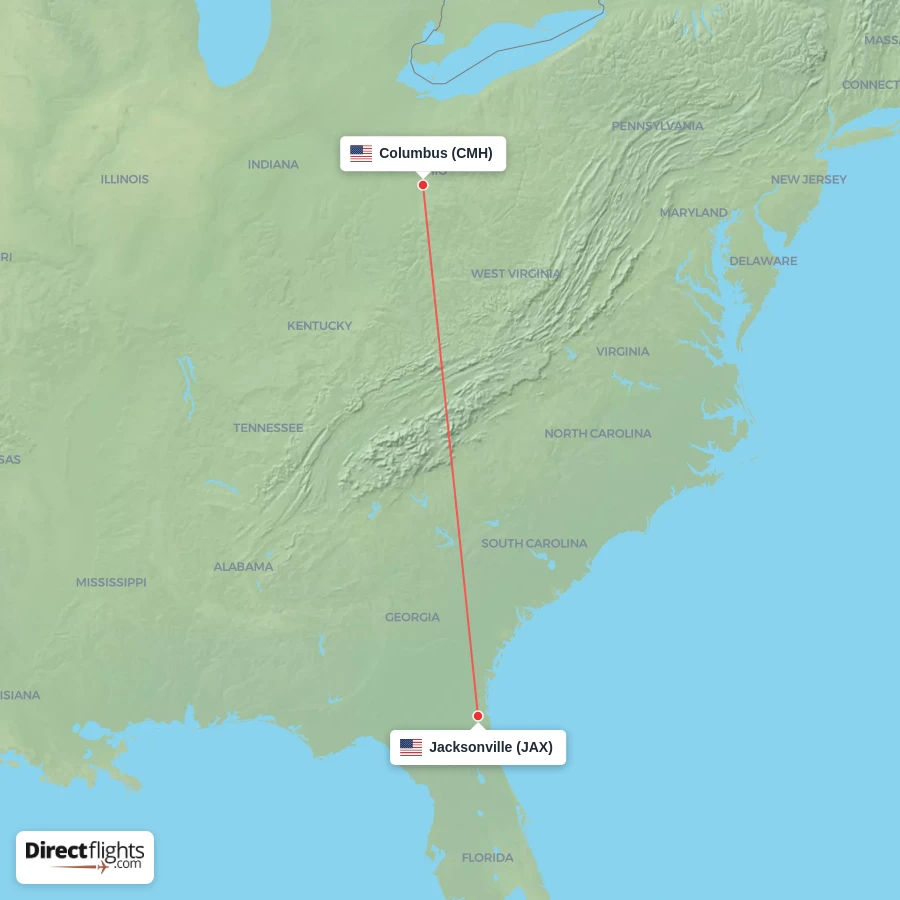 JAX - CMH route map