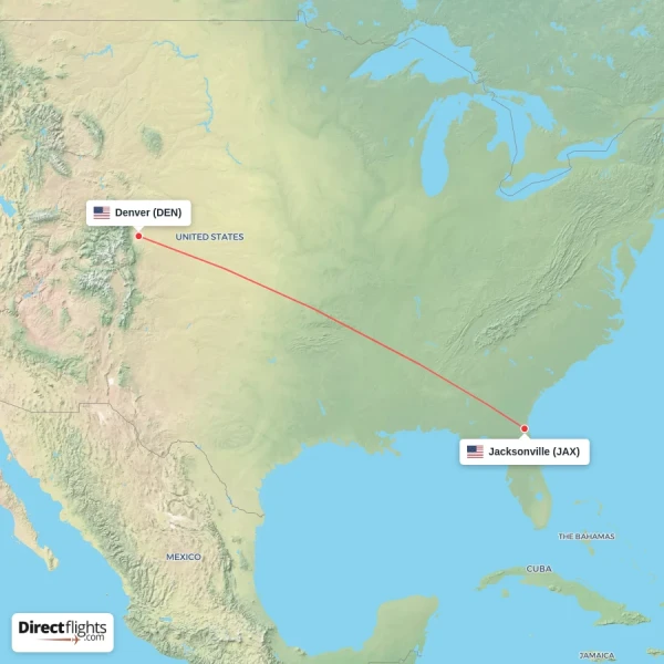 Jacksonville - Denver direct flight map