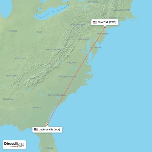 Jacksonville - New York direct flight map