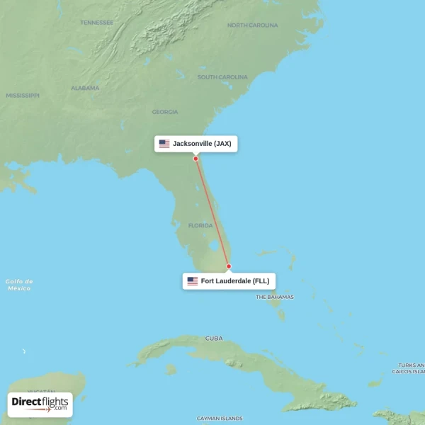 Jacksonville - Fort Lauderdale direct flight map