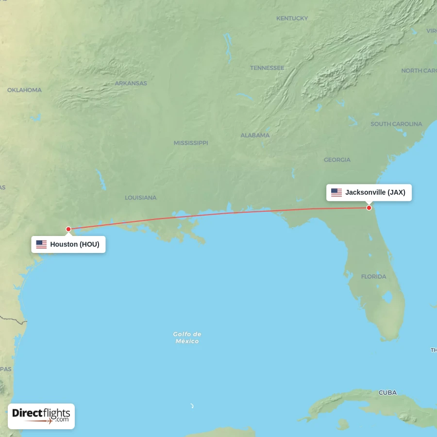 JAX - HOU route map