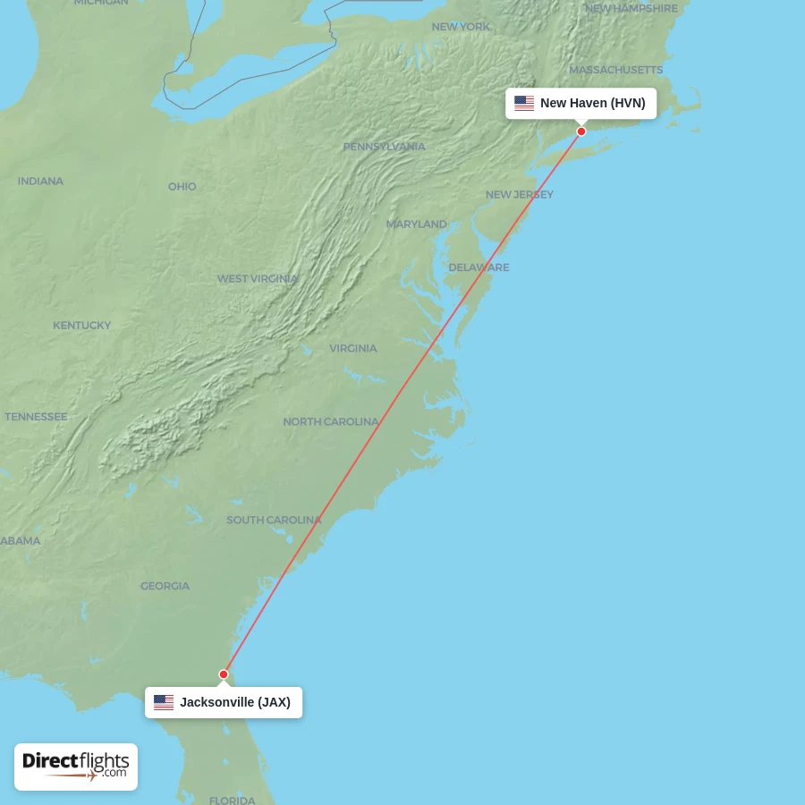 JAX - HVN route map