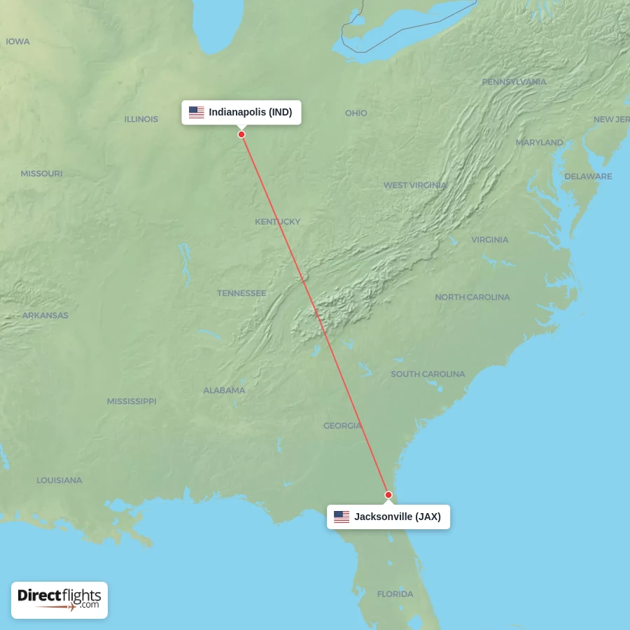 JAX - IND route map