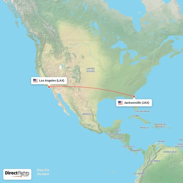 Jacksonville - Los Angeles direct flight map