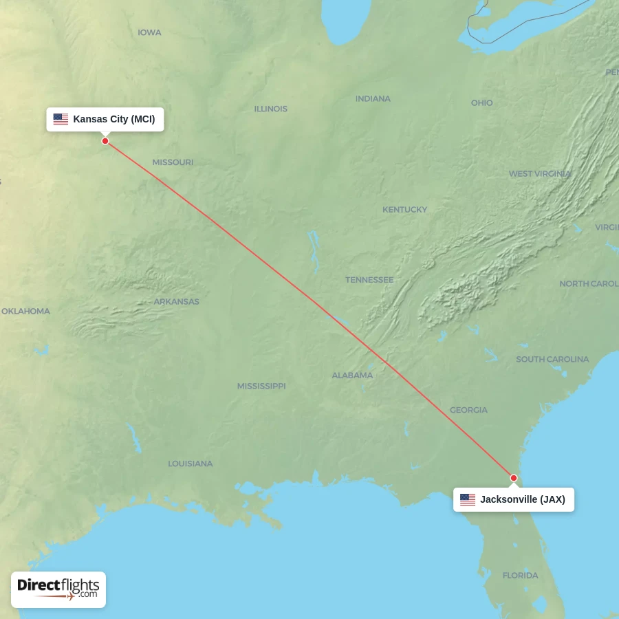 JAX - MCI route map