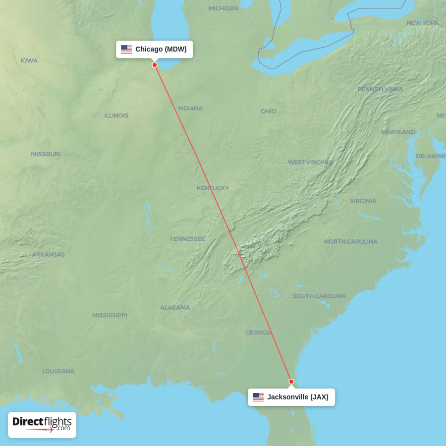 JAX - MDW route map