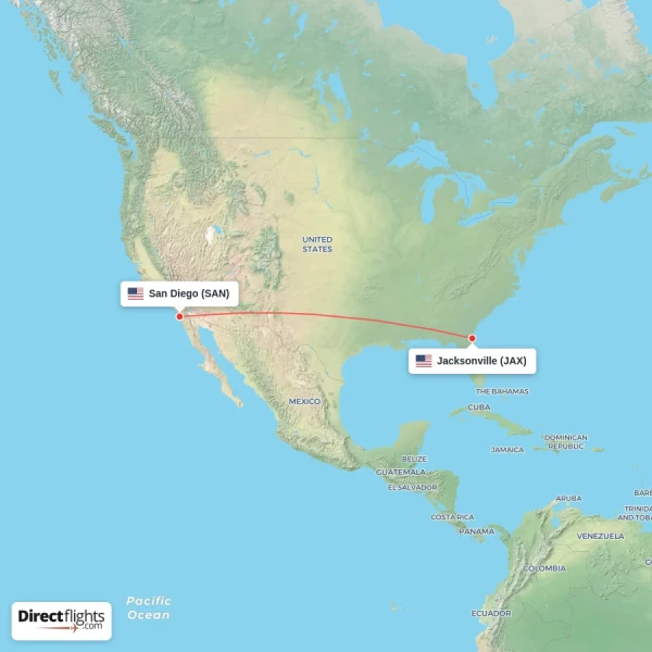 Jacksonville - San Diego direct flight map