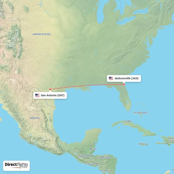 Jacksonville - San Antonio direct flight map
