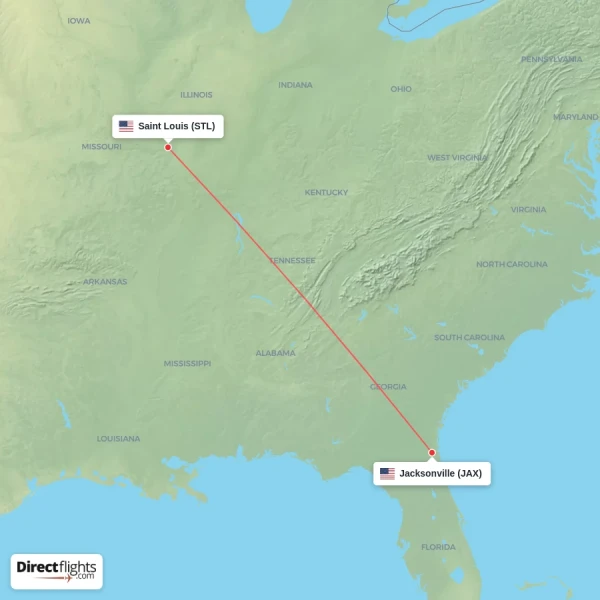 Jacksonville - Saint Louis direct flight map