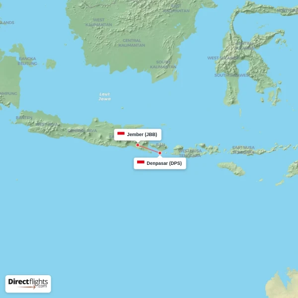 Jember - Denpasar direct flight map