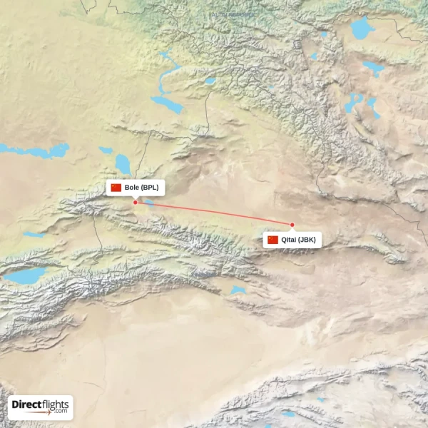 Qitai - Bole direct flight map