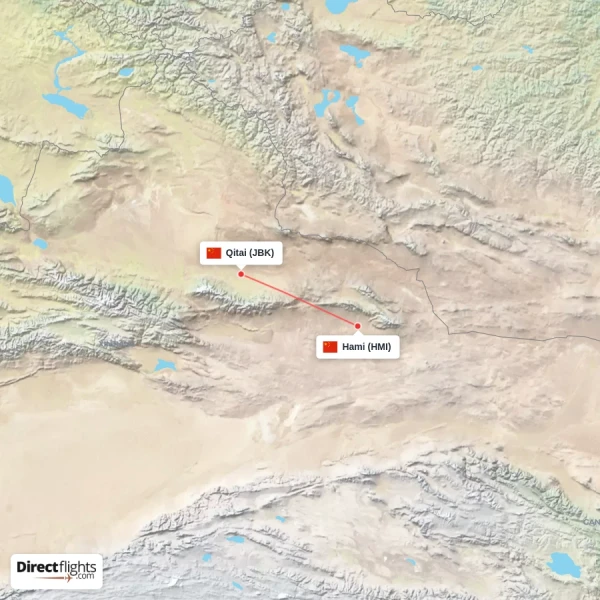 Qitai - Hami direct flight map