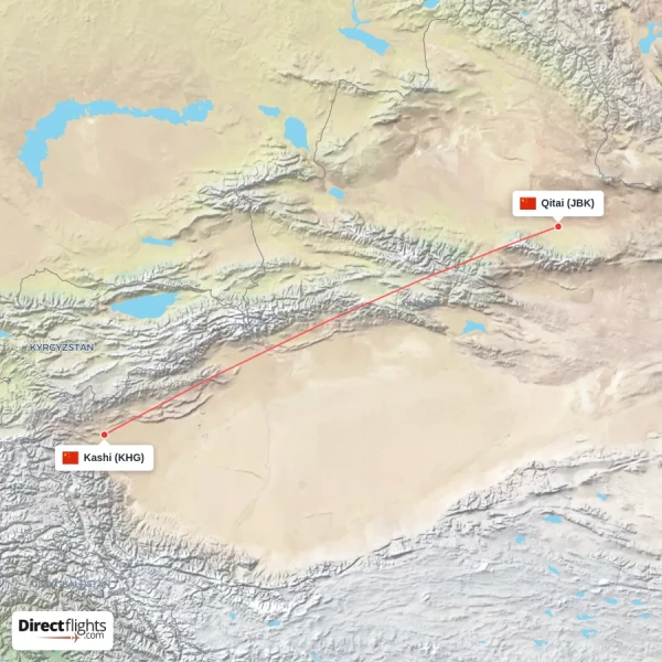 Qitai - Kashi direct flight map