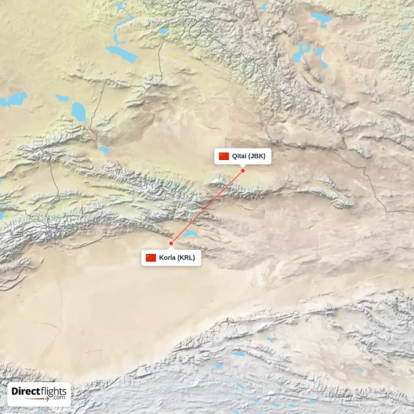 Qitai - Korla direct flight map