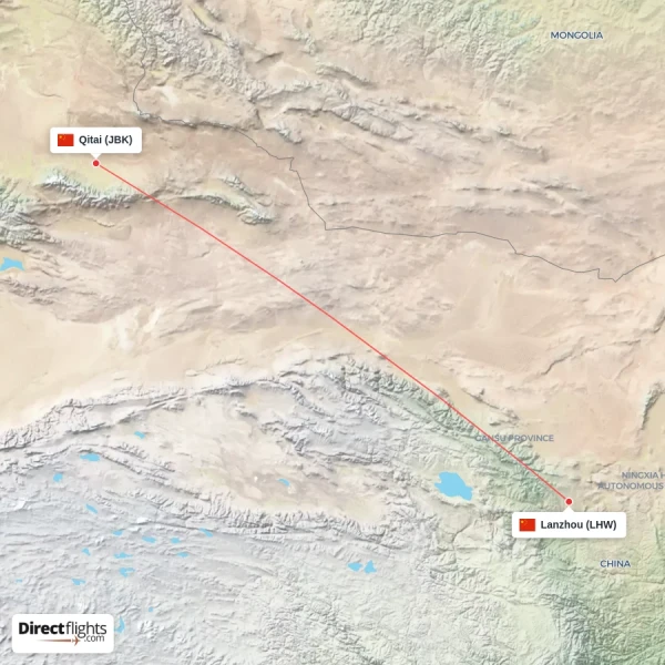 Qitai - Lanzhou direct flight map