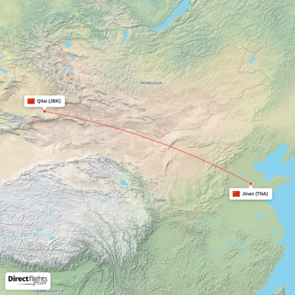 Qitai - Jinan direct flight map