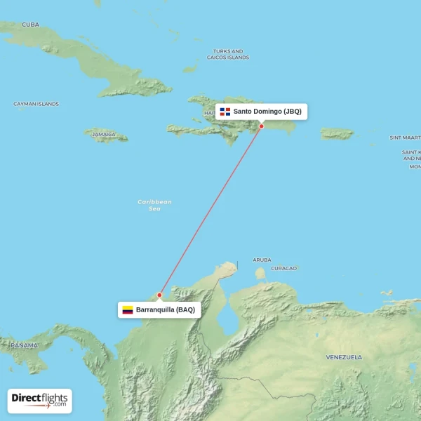 Santo Domingo - Barranquilla direct flight map