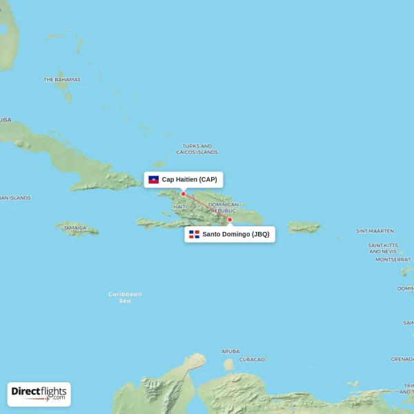 Santo Domingo - Cap Haitien direct flight map