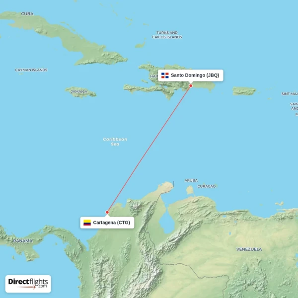 Santo Domingo - Cartagena direct flight map