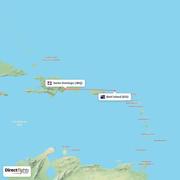 Santo Domingo - Beef Island direct flight map