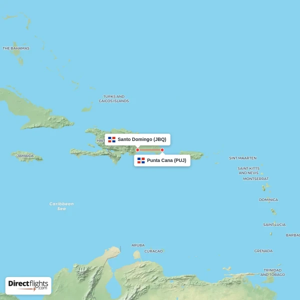 Santo Domingo - Punta Cana direct flight map