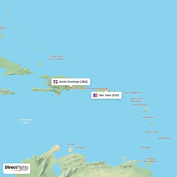 Santo Domingo - San Juan direct flight map