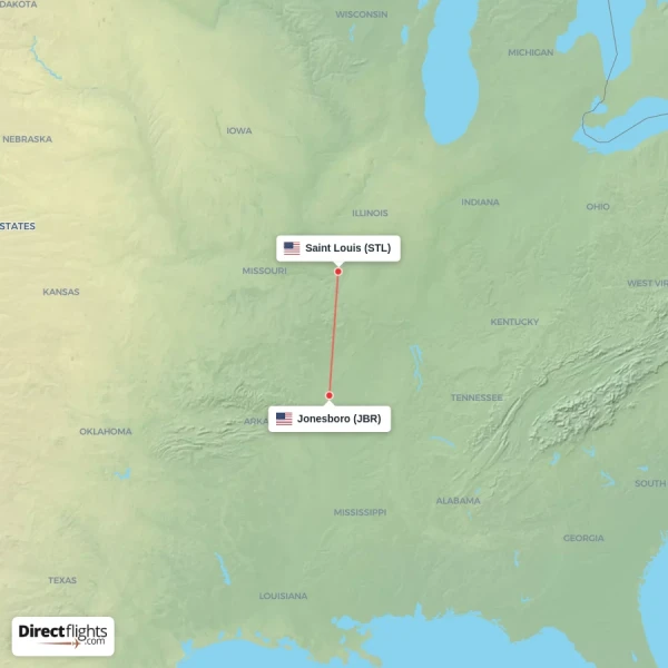 Jonesboro - Saint Louis direct flight map