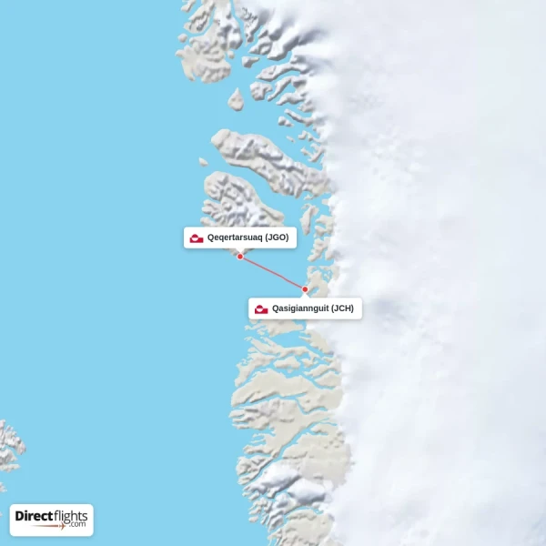 Qasigiannguit - Qeqertarsuaq direct flight map