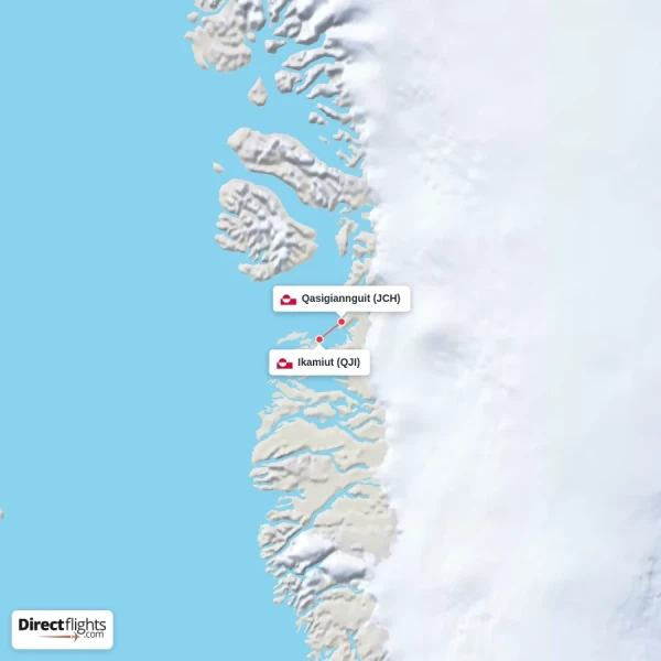 Qasigiannguit - Ikamiut direct flight map