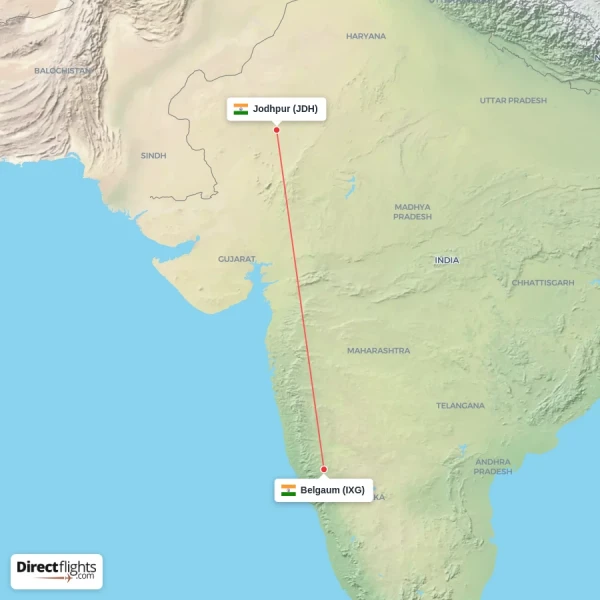 Jodhpur - Belgaum direct flight map