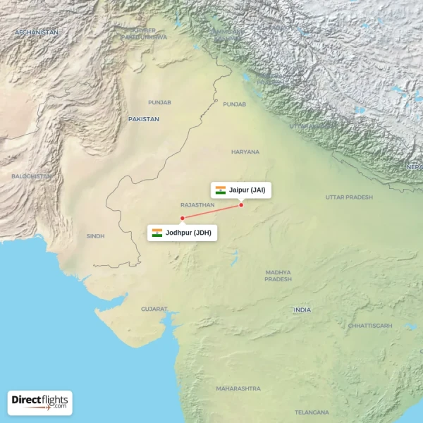 Jodhpur - Jaipur direct flight map