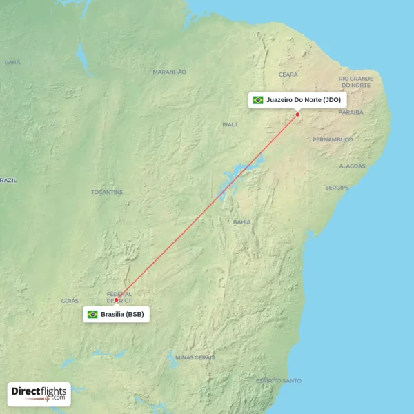 Juazeiro Do Norte - Brasilia direct flight map