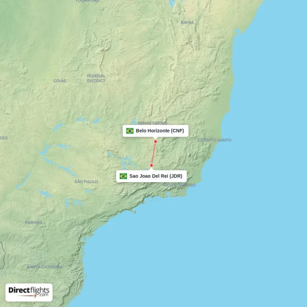 Sao Joao Del Rei - Belo Horizonte direct flight map
