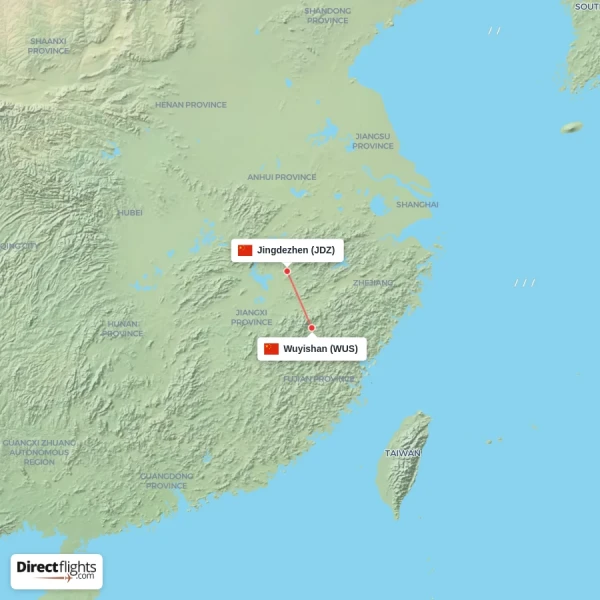 Jingdezhen - Wuyishan direct flight map