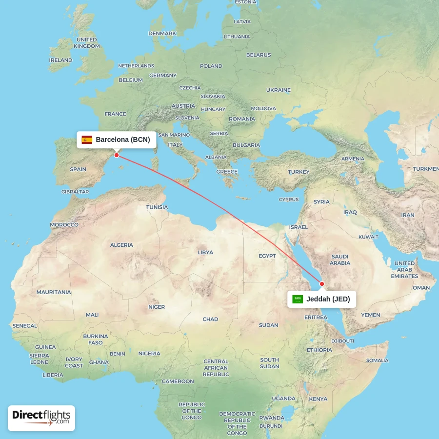 JED - BCN route map