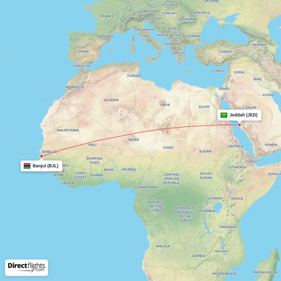 JED - BJL route map