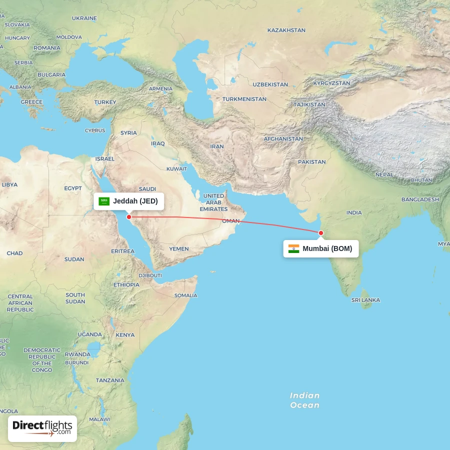 JED - BOM route map