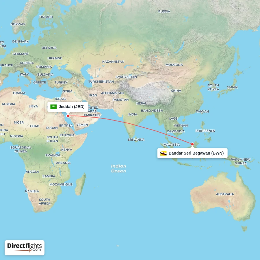 JED - BWN route map