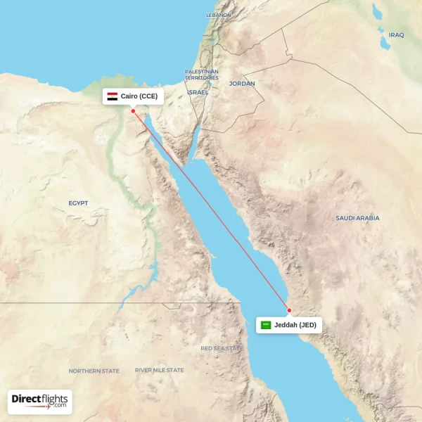 Jeddah - Cairo direct flight map