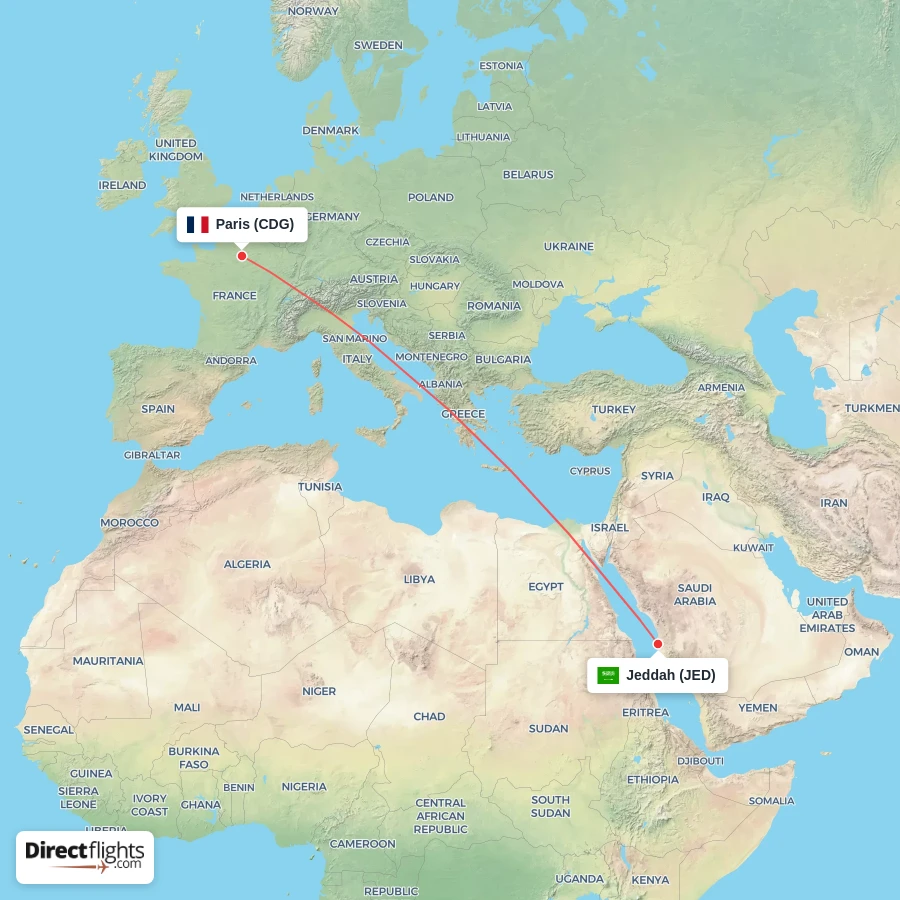 JED - CDG route map