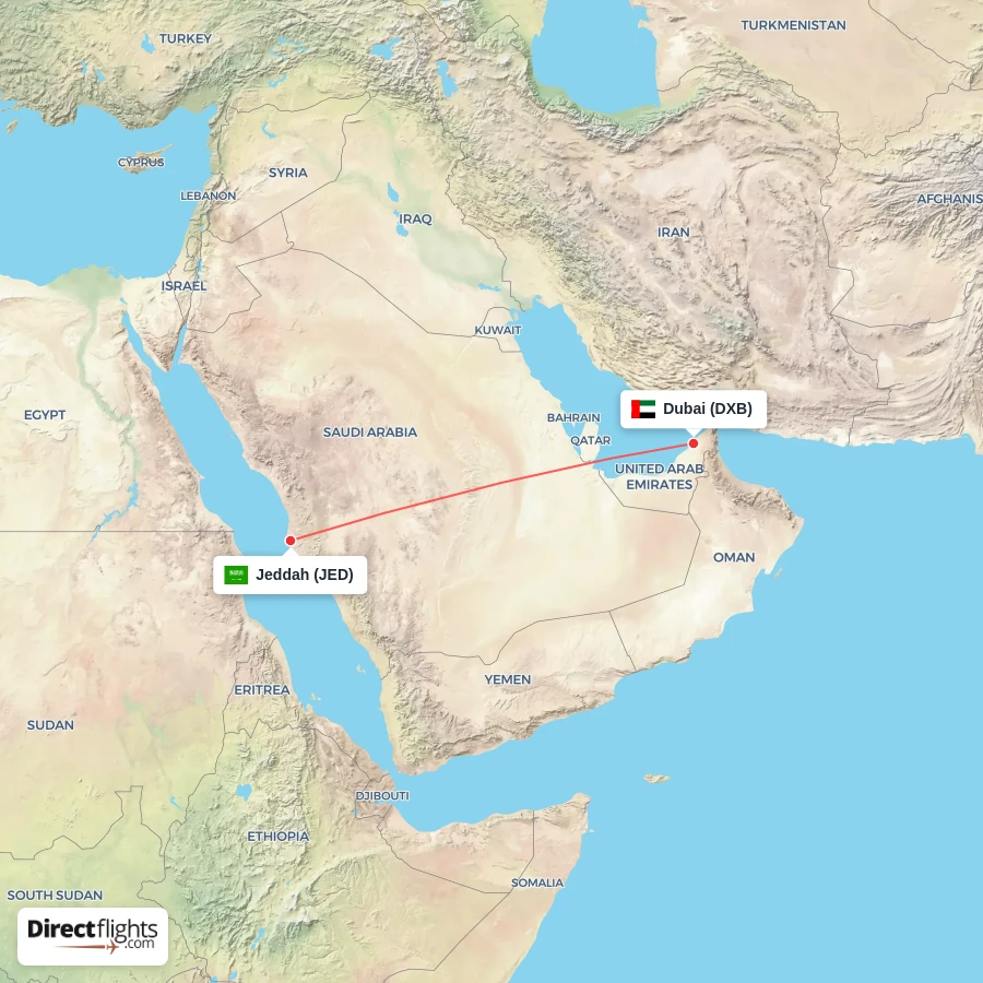 JED - DXB route map