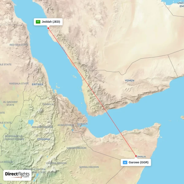 Jeddah - Garowe direct flight map