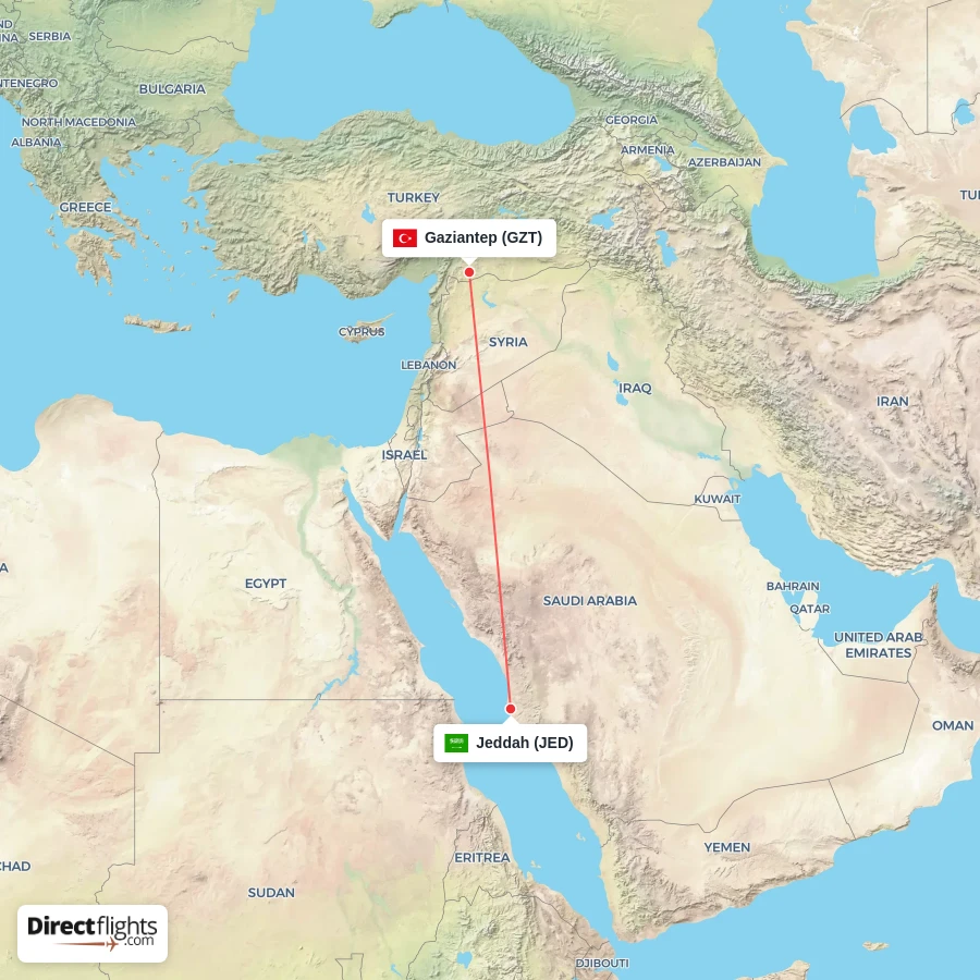 JED - GZT route map