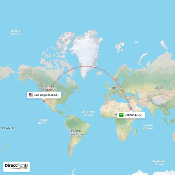 Jeddah - Los Angeles direct flight map
