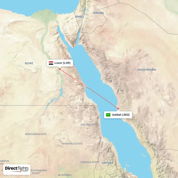 Jeddah - Luxor direct flight map