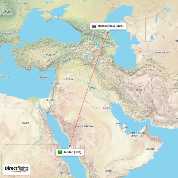 Jeddah - Makhachkala direct flight map