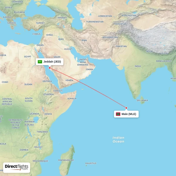 Jeddah - Male direct flight map