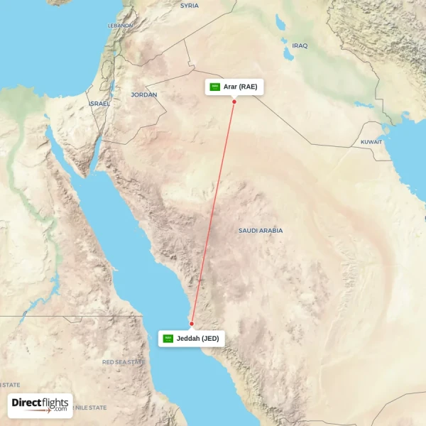 Jeddah - Arar direct flight map