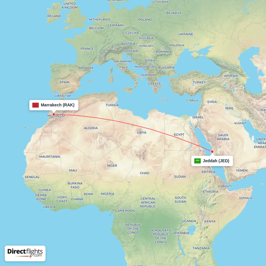 JED - RAK route map